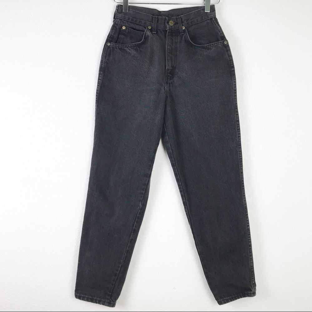 Vintage Chic High Rise Faded Black Tapered Leg Denim Mom Jeans Made in USA 24P